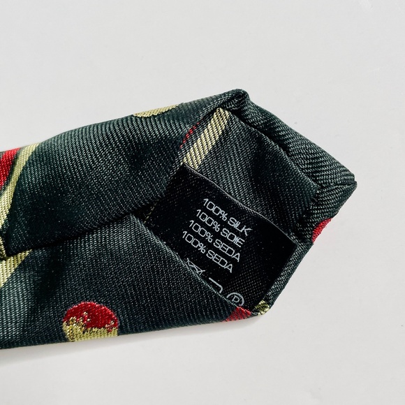 Gant by Michael Bastian Black Red Gold Stripe & Circle Dot Pattern Slim Silk Tie - Picture 8 of 10